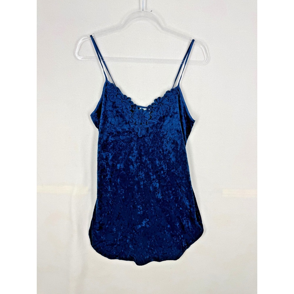 Secret Treasures Blue Crushed Velvet Lace Cami Tank Top Medium Y2K 10453H
